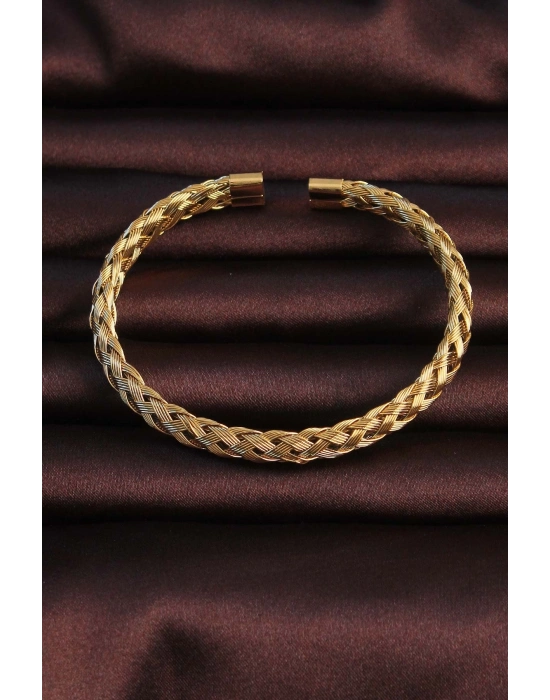 ® 316L Çelik Altın Renk Kalın Yassı Örgü Model Erkek Bileklik
