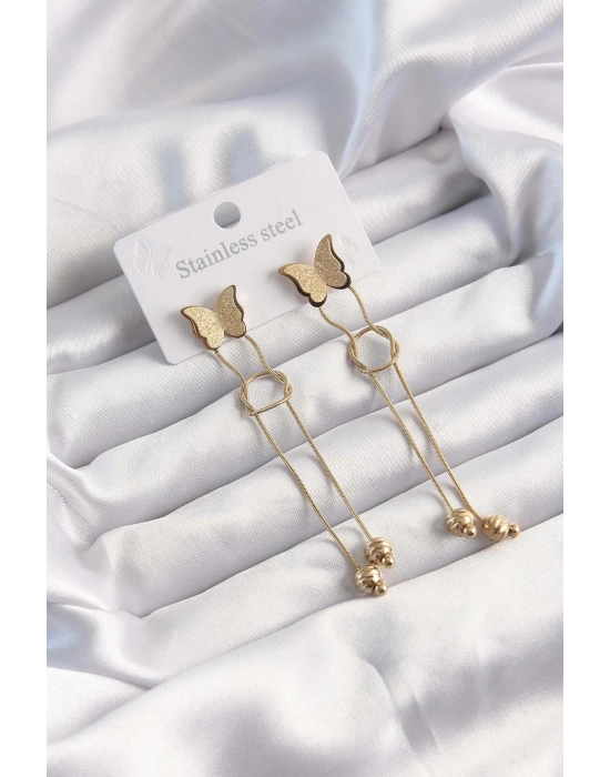 ® 316L Çelik Altın Renk Sallantılı Düğüm Model Kelebek Küpe