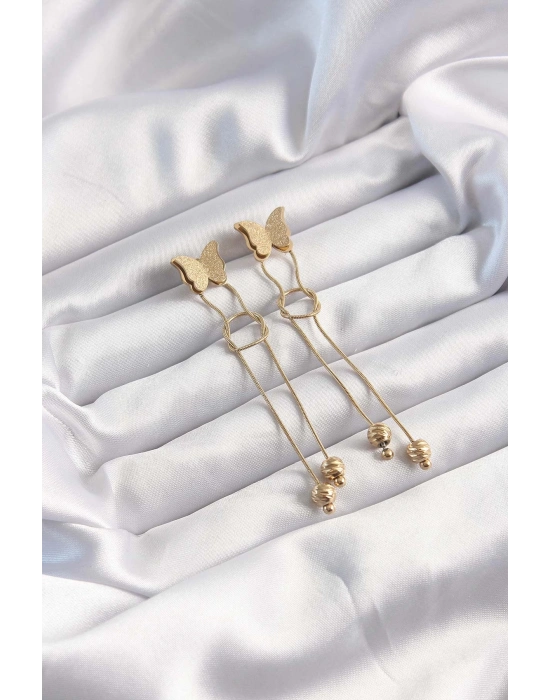 ® 316L Çelik Altın Renk Sallantılı Düğüm Model Kelebek Küpe