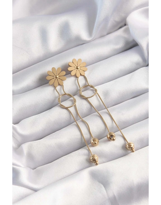 ® 316L Çelik Altın Renk Sallantılı Düğüm Model Papatya Küpe