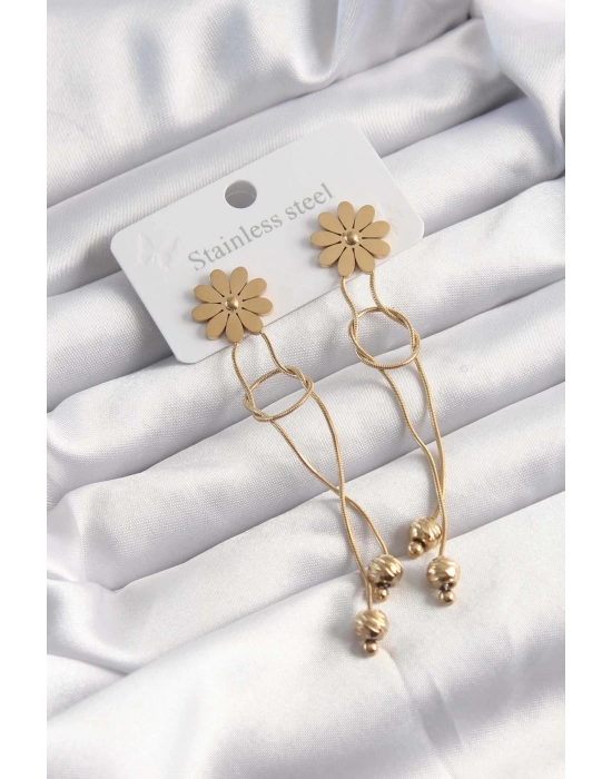 ® 316L Çelik Altın Renk Sallantılı Düğüm Model Papatya Küpe