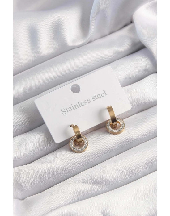 ® 316L Çelik Altın Renk Zirkon Taşlı Halka Model Küpe