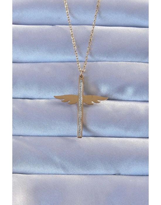 ® 316L Çelik Altın Renk Zirkon Taşlı Mikail Kolye