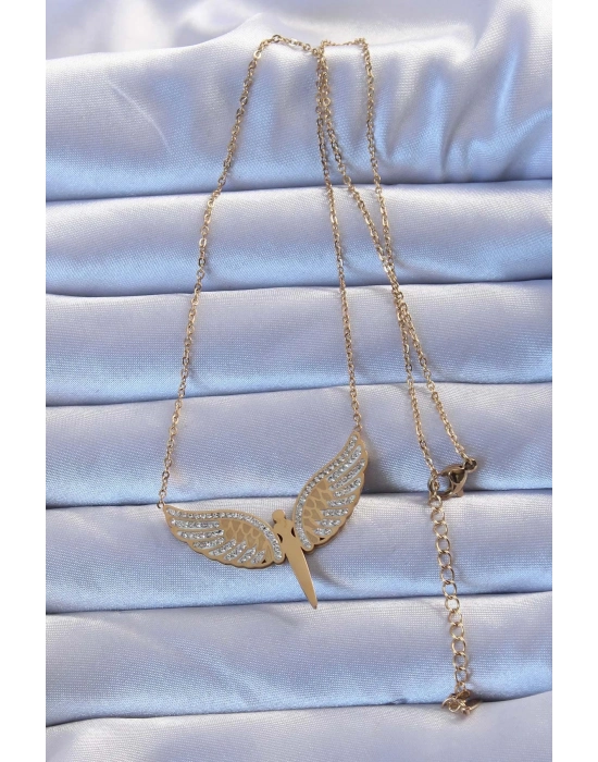 ® 316L Çelik Altın Renk Zirkon Taşlı Mikail Kolye