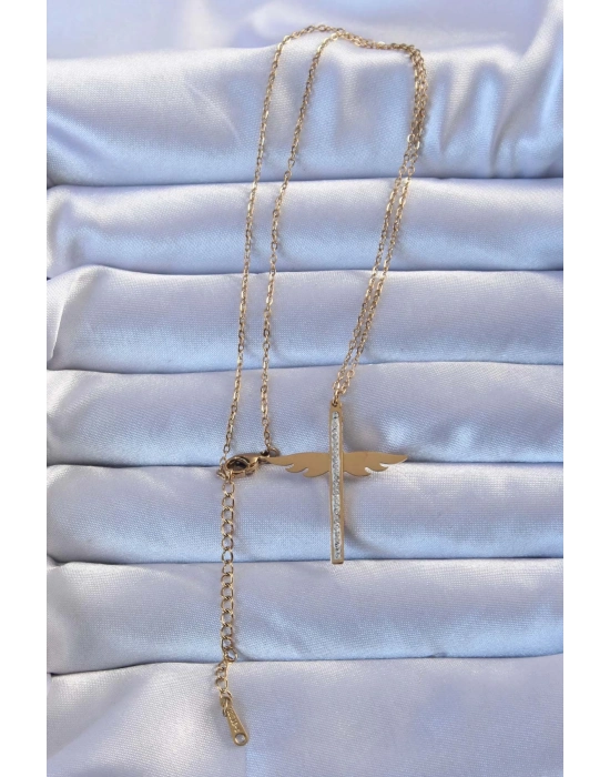 ® 316L Çelik Altın Renk Zirkon Taşlı Mikail Kolye