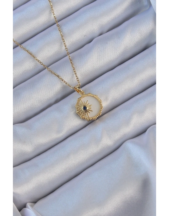 ® 316L Çelik Altın Renk Zirkon Taşlı Mineli Kutup Yıldızı Kolye