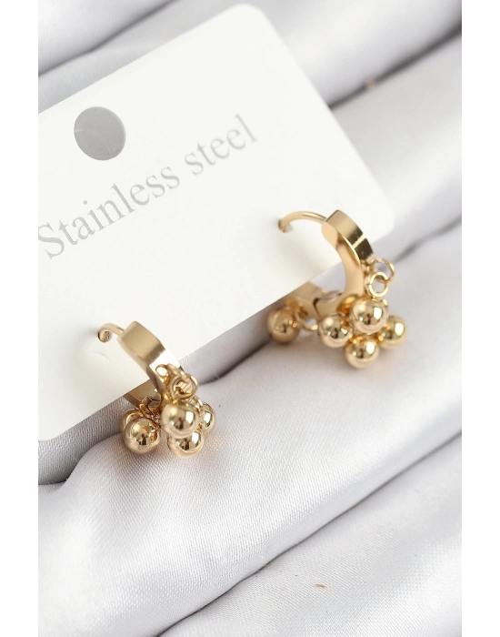 ® 316L Çelik Boncuklu Halka Model Gold Renk Kadın Küpe