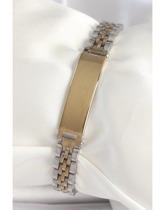 ® 316L Çelik Gold Gümüş Renk Kalın Zincir Künye Model Erkek Bileklik