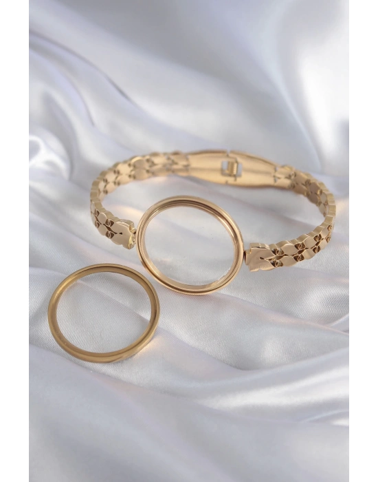 ® 316L Çelik Gold Renk Arpa İşleme Açılabilir Fanus Model Kadın Kelepçe