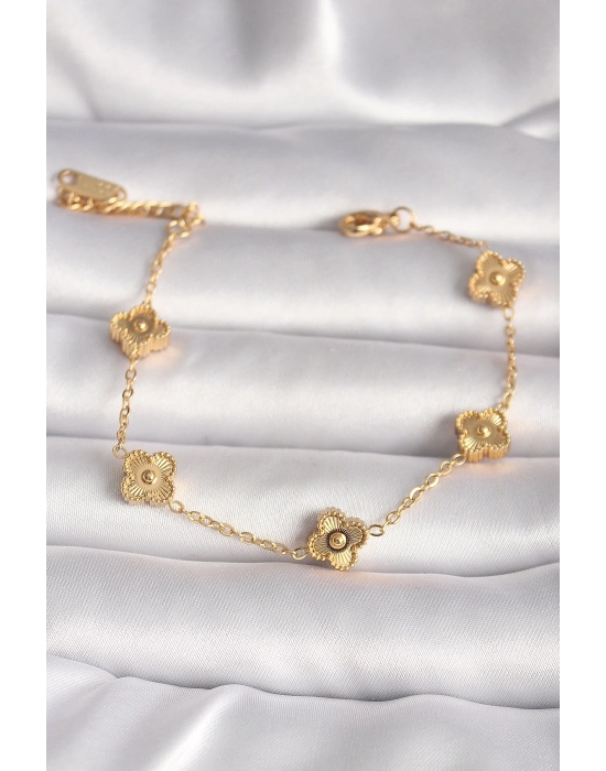 ® 316L Çelik Gold Renk Baby Boy Yonca Model İşleme Detay Kadın Bileklik