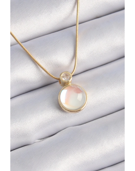 ® 316L Çelik Gold Renk Beyaz Sedefli Vintage Kadın Kolye