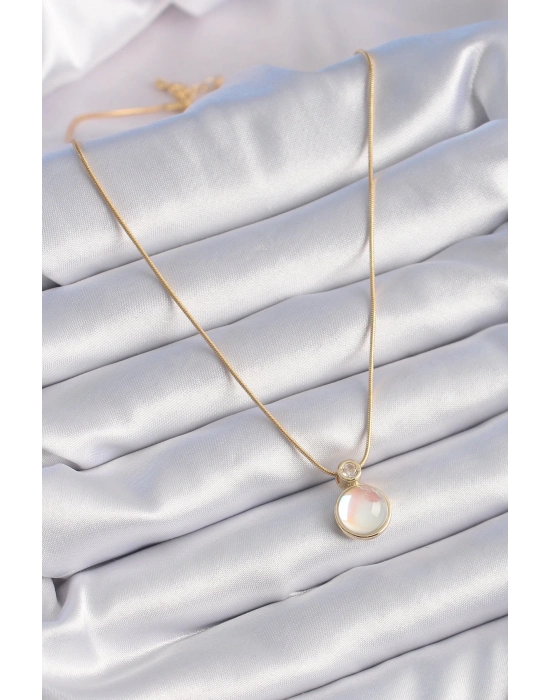 ® 316L Çelik Gold Renk Beyaz Sedefli Vintage Kadın Kolye