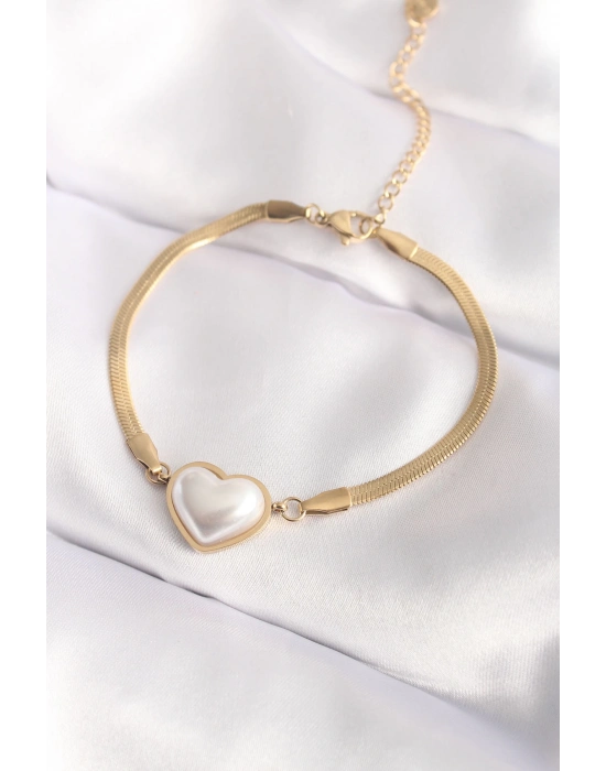 ® 316L Çelik Gold Renk Bombeli Kalp Kadın Bileklik