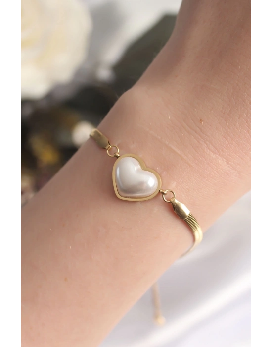 ® 316L Çelik Gold Renk Bombeli Kalp Kadın Bileklik