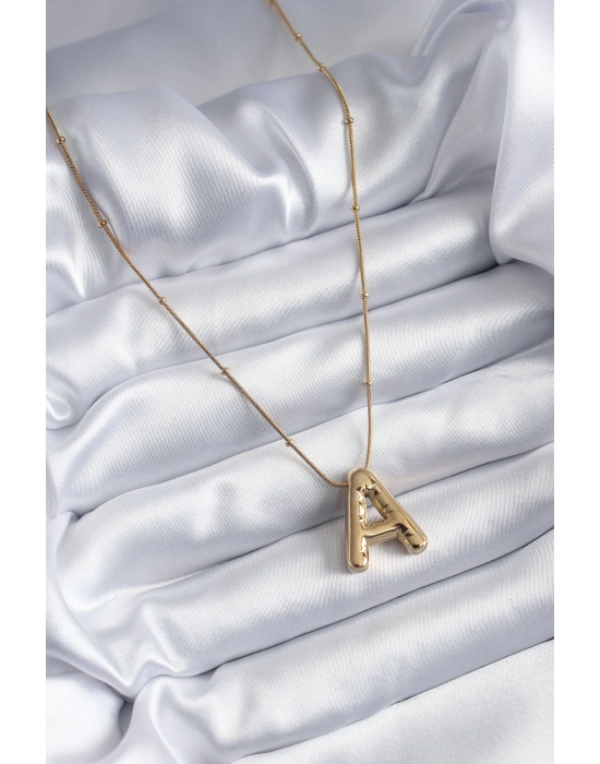 ® 316L Çelik Gold Renk Bubble A Harf Model Kadın Kolye