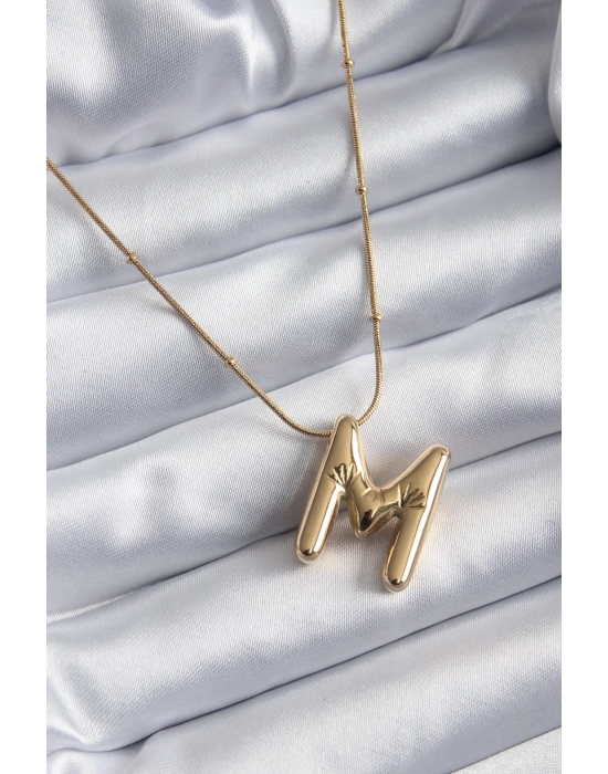® 316L Çelik Gold Renk Bubble M Harf Model Kadın Kolye