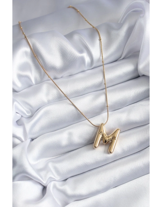 ® 316L Çelik Gold Renk Bubble M Harf Model Kadın Kolye