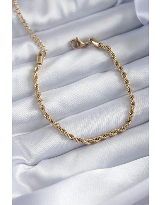 ® 316L Çelik Gold Renk Burgu Zincir Model Kadın Bileklik