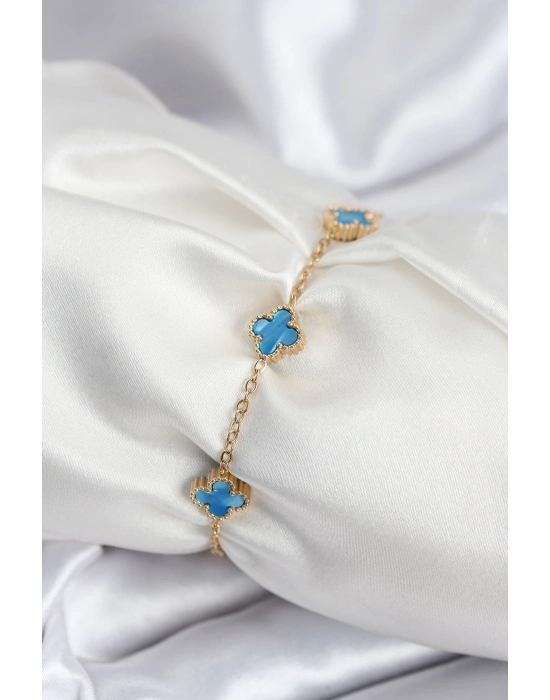 ® 316L Çelik Gold Renk Buz Mavisi Baby Boy Yonca Kadın Bileklik