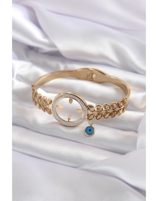 ® 316L Çelik Gold Renk Çeyrek Takılabilen Zirkon Taş Detay Kadın Kelepçe