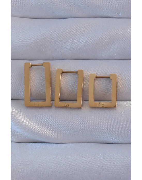 ® 316L Çelik Gold Renk Dikdörtgen Küpe Seti