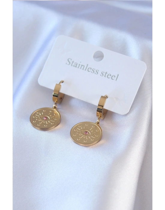 ® 316L Çelik Gold Renk Göz İşleme Zirkon Taş Detay Kadın Küpe