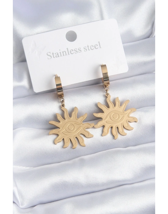 ® 316L Çelik Gold Renk Güneş Model Göz İşleme Kadın Küpe
