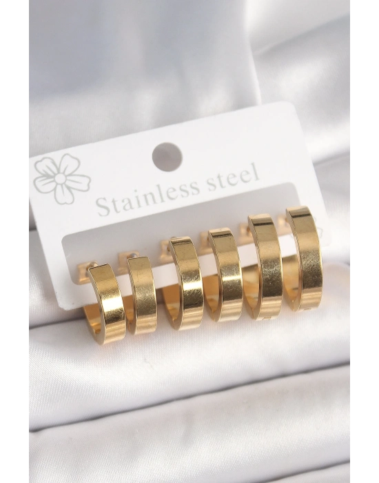® 316L Çelik Gold Renk Halka Model Kadın Küpe Seti