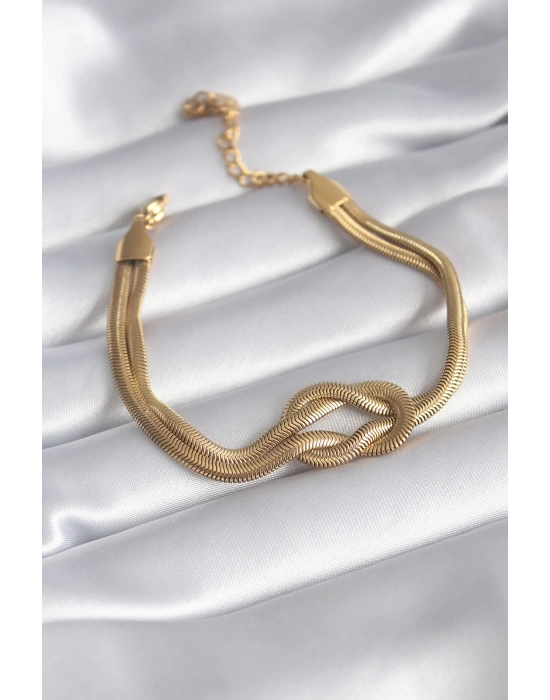 ® 316L Çelik Gold Renk İtalyan Zincir Düğüm Model Kadın Bileklik