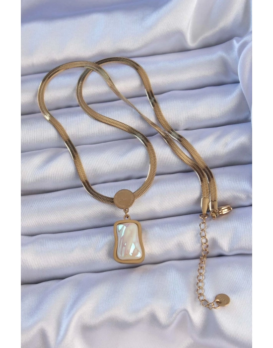 ® 316L Çelik Gold Renk İtalyan Zincir Ezme Taşlı Kolye