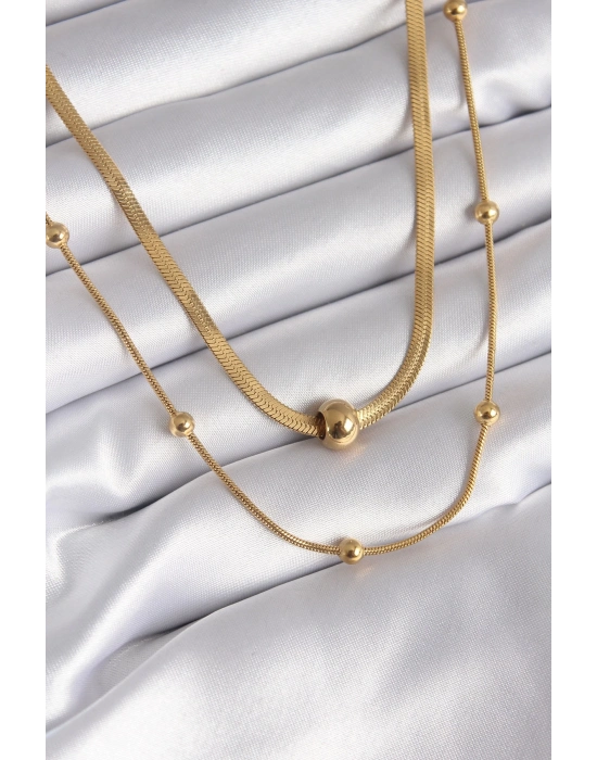 ® 316L Çelik Gold Renk İtalyan Zincir Model Topçuk Detay Kadın Kolye
