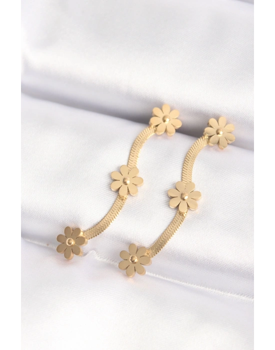 ® 316L Çelik Gold Renk İtalyan Zincir Papatya Küpe