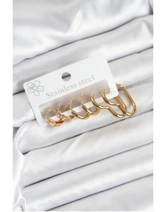 ® 316L Çelik Gold Renk Kadın Küpe Seti