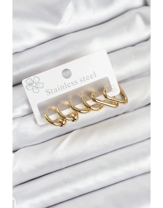 ® 316L Çelik Gold Renk Kadın Küpe Seti