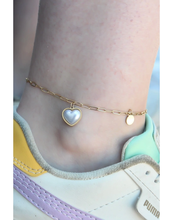 ® 316L Çelik Gold Renk Kalp Model Kadın Halhal