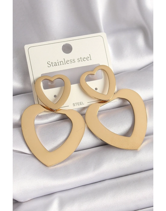 ® 316L Çelik Gold Renk Kalp Model Kadın Küpe