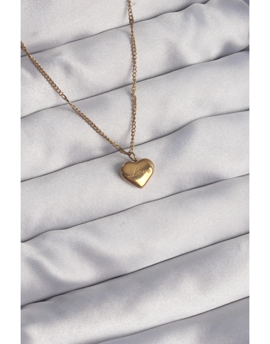 ® 316L Çelik Gold Renk Kalp Model Love Kolye
