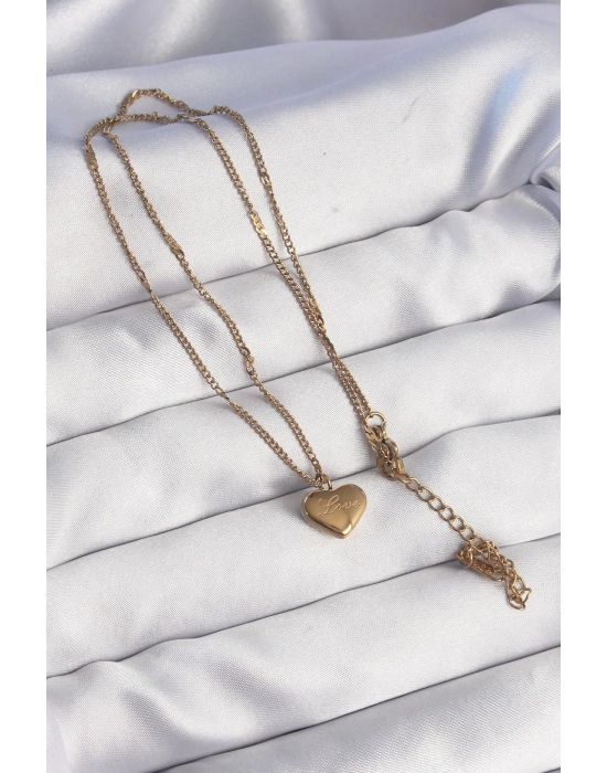 ® 316L Çelik Gold Renk Kalp Model Love Kolye