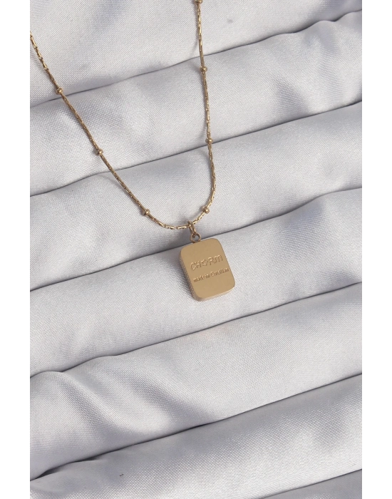 ® 316L Çelik Gold Renk Kare Charm Model Kolye