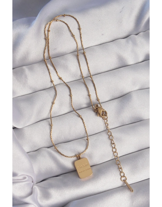 ® 316L Çelik Gold Renk Kare Charm Model Kolye
