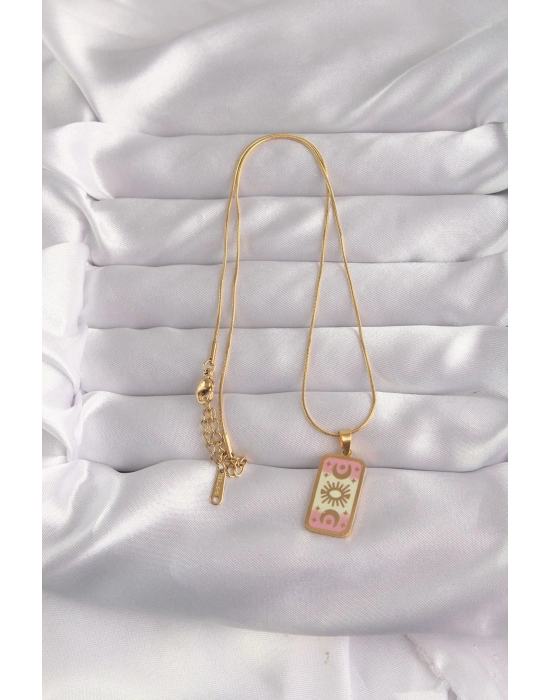 ® 316L Çelik Gold Renk Karışık Mineli Ay Figür Tarot Kolye