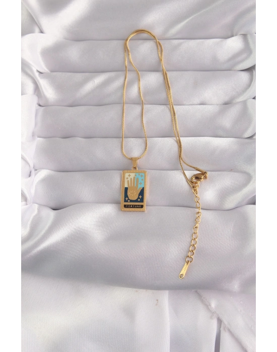 ® 316L Çelik Gold Renk Karışık Mineli El Figür Tarot Kolye