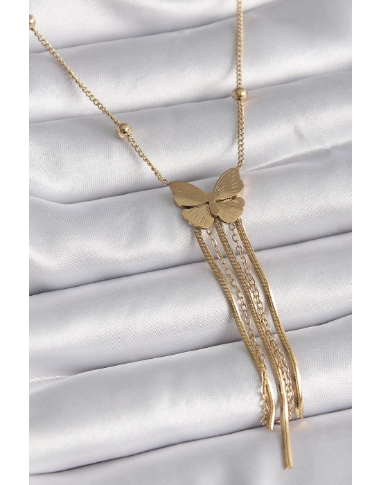 ® 316L Çelik Gold Renk Kelebek Figür Sallantı İtalyan Zincirli Kadın Kolye