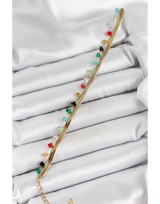 ® 316L Çelik Gold Renk Kristal Karışık Renkli Taşlı 2li Kadın Bileklik