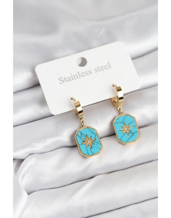 ® 316L Çelik Gold Renk Kutup Yıldızı Model Kadın Küpe