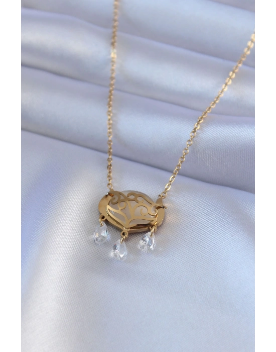 ® 316L Çelik Gold Renk Lotus Model Zirkon Taşlı Kadın Kolye