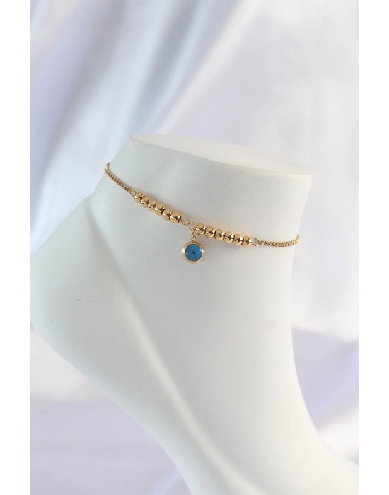 ® 316L Çelik Gold Renk Minimal Nazar Boncuklu Halhal