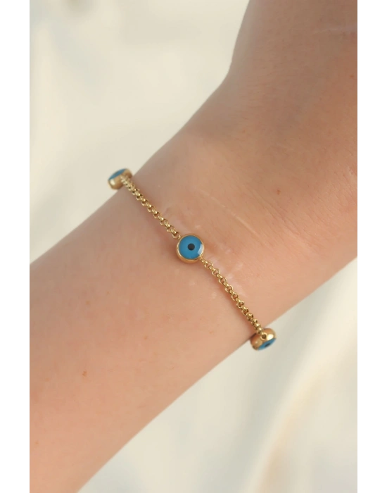 ® 316L Çelik Gold Renk Nazar Boncuk Tasarımlı Bileklik