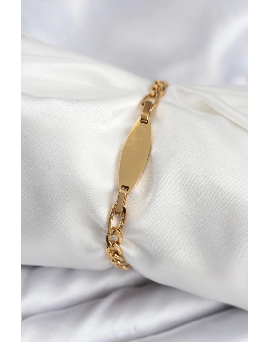 ® 316L Çelik Gold Renk Oval Yazı Yazmaya Uygun Kadın Bileklik