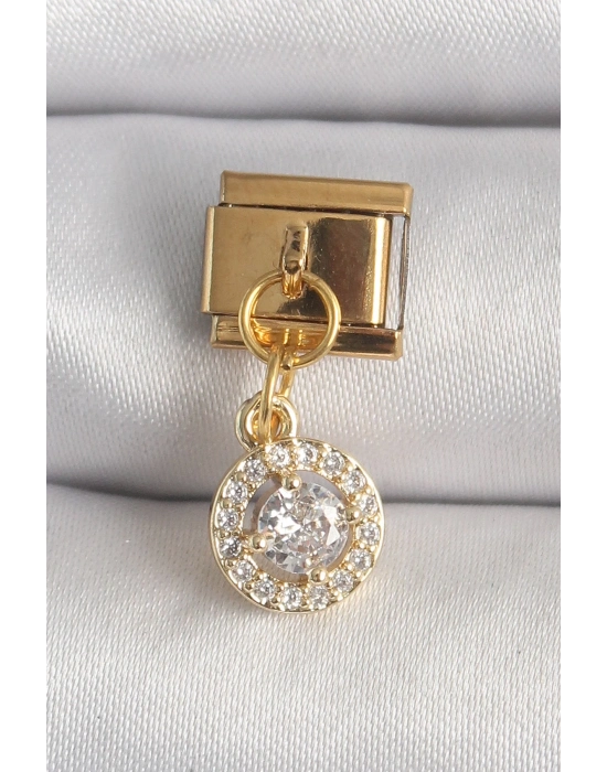 ® 316L Çelik Gold Renk Sallantı Daire Zirkon Taşlı Nomination Charm